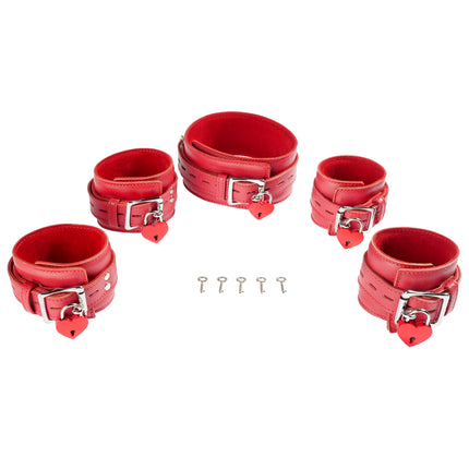 Five Piece Leather Collar Cuffs Set by Kink - Bondage Toys