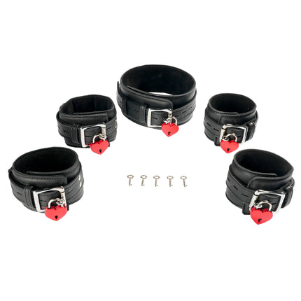Five Piece Leather Collar Cuffs Set by Kink - Bondage Toys