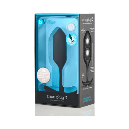 b-Vibe Snug Plug 3 Weighted Silicone Anal Plug Black - Sex Toys