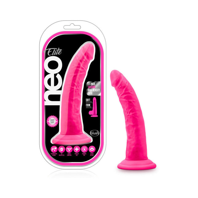 Neo Elite 7.5 in. Silicone Dual Density Dildo Neon Pink - Sex Toys