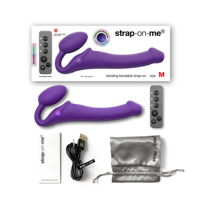 Strap-On-Me Rechargeable Remote-Controlled Silicone Vibrating Bendable Strap-On Purple M - Sex Toys