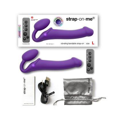 Strap-On-Me Rechargeable Remote-Controlled Silicone Vibrating Bendable Strap-On Purple L - Sex Toys