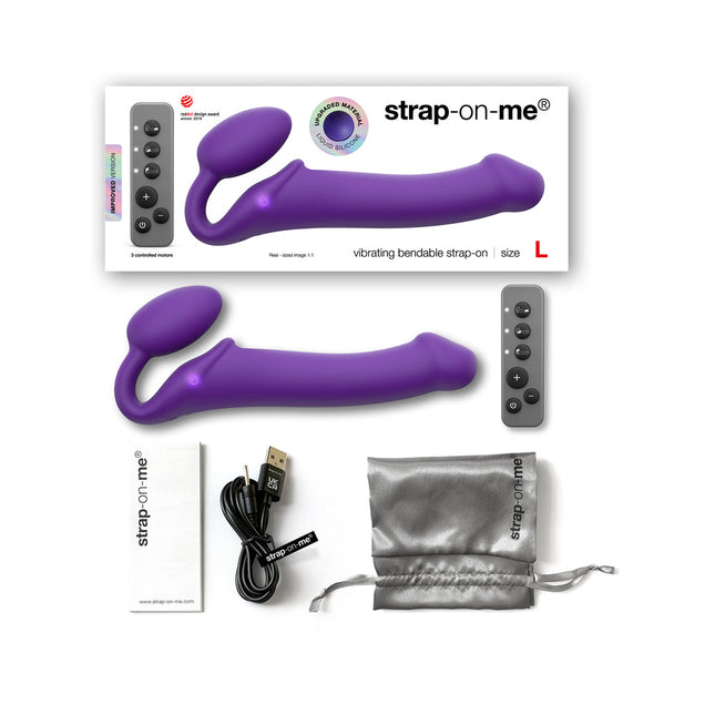 Strap-On-Me Rechargeable Remote-Controlled Silicone Vibrating Bendable Strap-On Purple L - Sex Toys