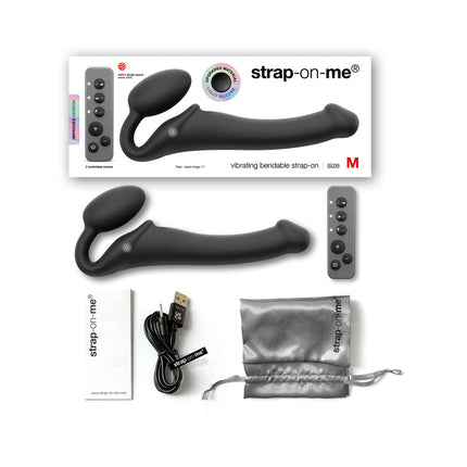 Strap-On-Me Rechargeable Remote-Controlled Silicone Vibrating Bendable Strap-On Black M - Sex Toys