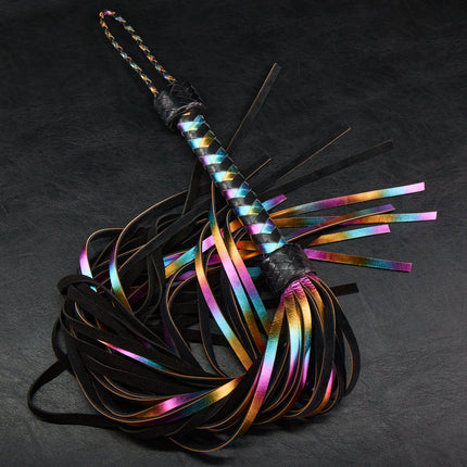 Holographic Rainbow Leather Flogger By Kink