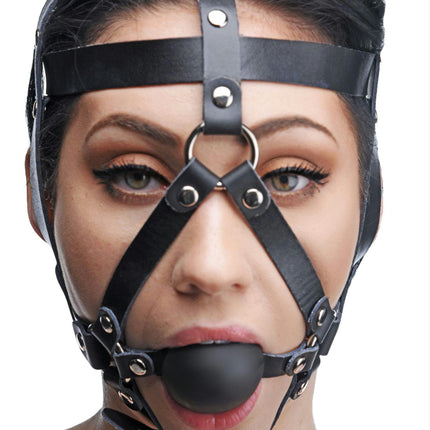 Leather Head Harness with Ball Gag - BDSM Toys