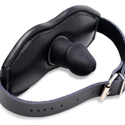 Leather Padded Silicone Penis Mouth Gag - BDSM Toys