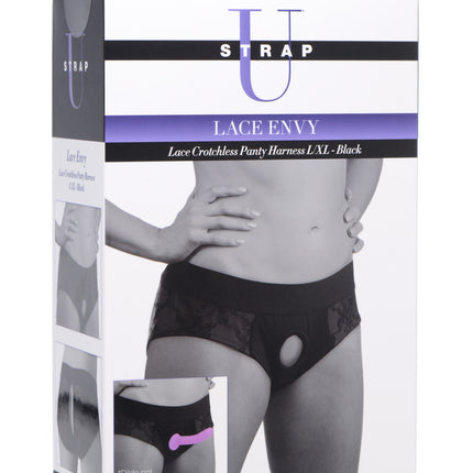 Lace Envy Black Crotchless Panty Harness - Sex Toys