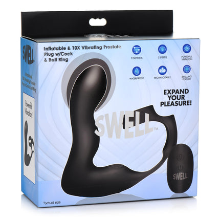 10X Inflatable and Vibrating Prostate Plug with Cock and Ball Ring - Sex Toys