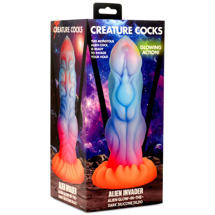 Alien Invader Glow-In-The-Dark Silicone Dildo - Sex Toys