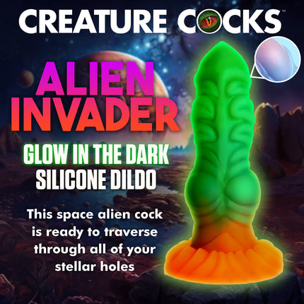 Alien Invader Glow-In-The-Dark Silicone Dildo - Sex Toys