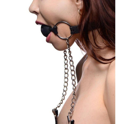 Hinder Breathable Silicone Ball Gag with Nipple Clamps - BDSM Toys
