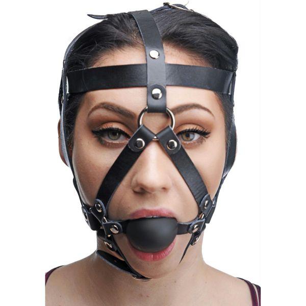 Leather Head Harness with Ball Gag - BDSM Toys