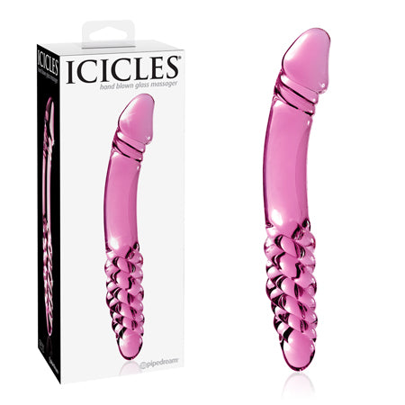 Pipedream Icicles No. 57 Curved Textured 9 in. Dual-Ended Glass Dildo Pink - Sex Toys