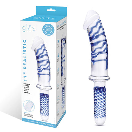 Glas 11 in. Realistic Double Ended Glass Dildo with Handle - Sex Toys