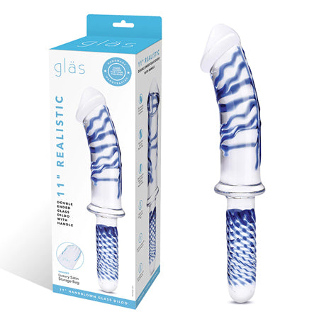 Glas 11 in. Realistic Double Ended Glass Dildo with Handle - Sex Toys
