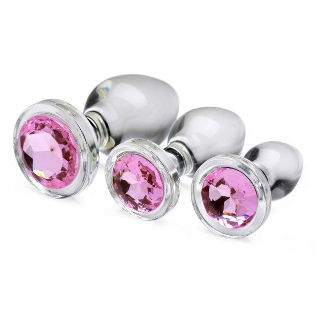 Pink Gem Glass Anal Plug Set - Sex Toys