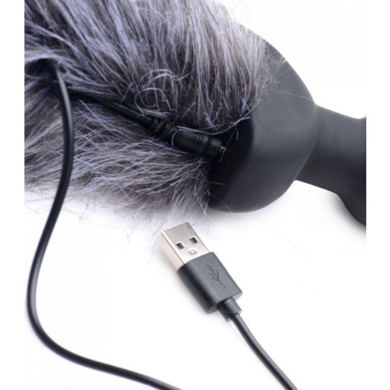vibrating fox tail butt plug Vibrating White Fox Tail Butt Plug | Silicone Remote USB