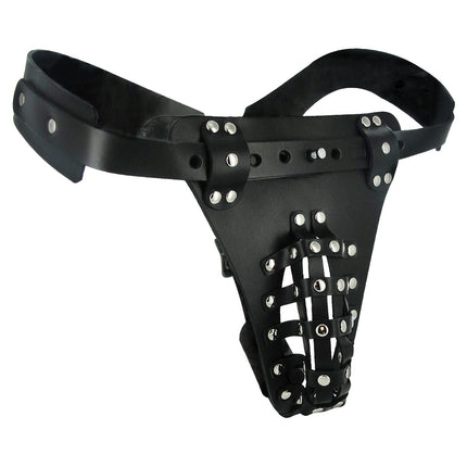 The Safety Net Leather Male Chastity Belt with Anal Plug Harness - BDSM Toys