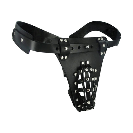 The Safety Net Leather Male Chastity Belt with Anal Plug Harness - BDSM Toys
