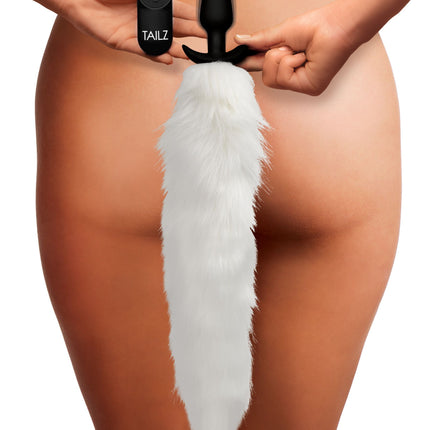 Vibrating White Fox Tail Slender Anal Plug - Sex Toys
