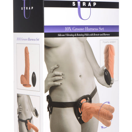 10X Groove Harness with Vibrating and Rotating Silicone Dildo - Sex Toys