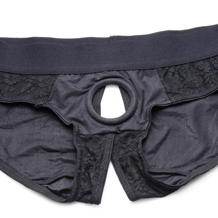 Lace Envy Black Pegging Set with Lace Crotchless Panty Harness and Dildo - L-XL - Sex Toys