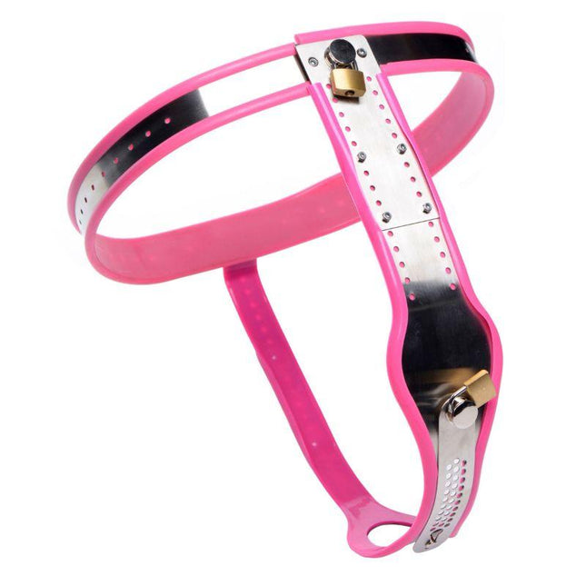 Stainless Steel Adjustable Female Chastity Belt - Pink - BDSM Toys