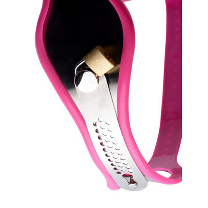 Stainless Steel Adjustable Female Chastity Belt - Pink - BDSM Toys