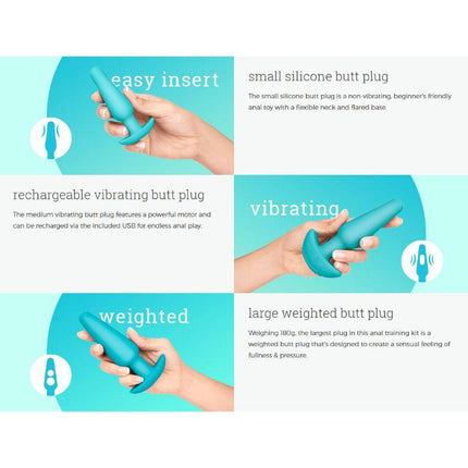 b-Vibe 7-Piece Anal Training & Education Set Teal - Sex Toys