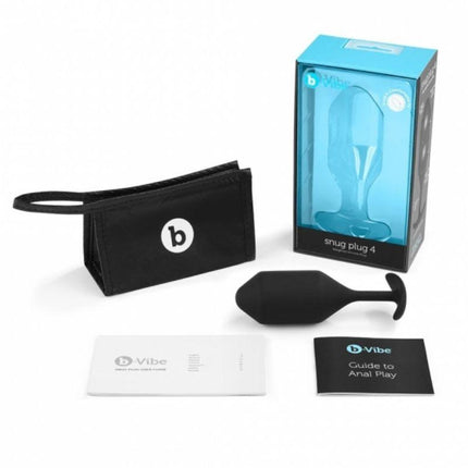 b-Vibe Snug Plug 4 Weighted Silicone Anal Plug Black - Sex Toys