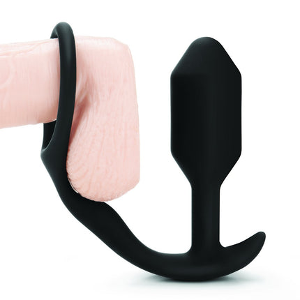 b-Vibe Snug & Tug Weighted Silicone Anal Plug with Cockring Black - Sex Toys