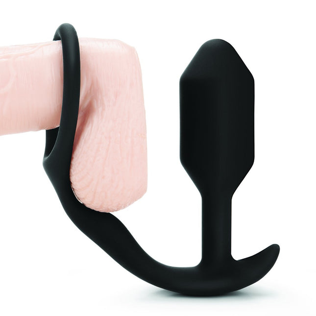 b-Vibe Snug & Tug Weighted Silicone Anal Plug with Cockring Black - Sex Toys