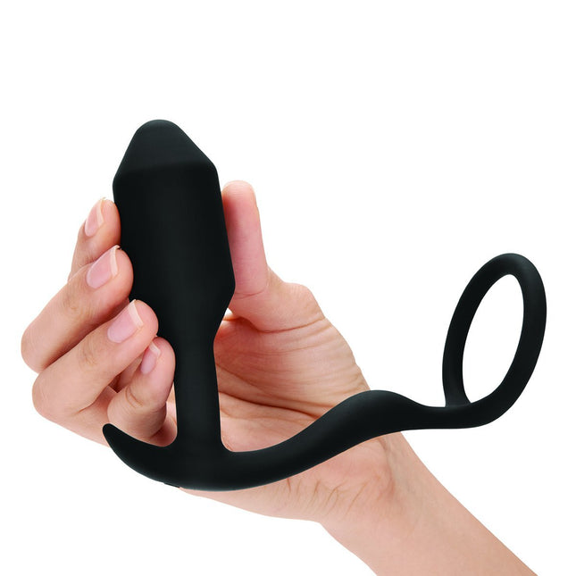 b-Vibe Snug & Tug Weighted Silicone Anal Plug with Cockring Black - Sex Toys