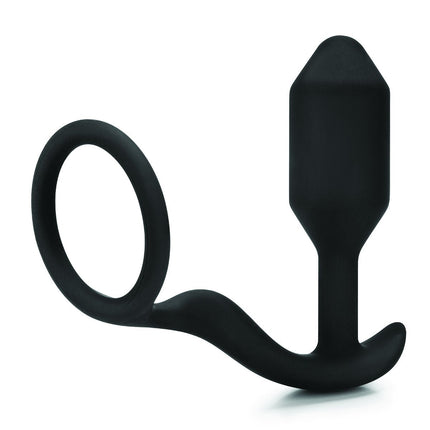 b-Vibe Snug & Tug Weighted Silicone Anal Plug with Cockring Black - Sex Toys