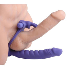 Double Delight Dual Penetration Vibrating Rabbit Cock Ring - Sex Toys