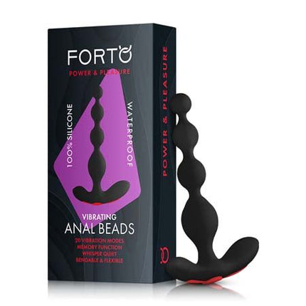 Forto Vibrating Anal Beads Rechargeable Silicone Plug Black - Sex Toys