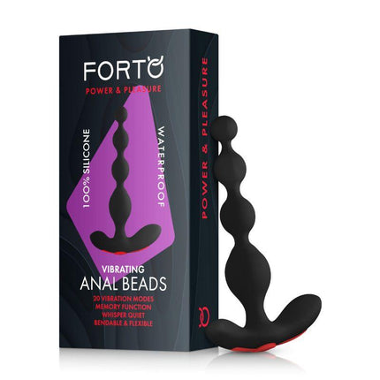 Forto Vibrating Anal Beads Rechargeable Silicone Plug Black - Sex Toys
