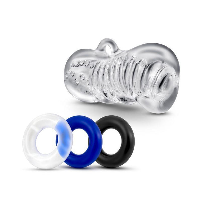 Quickie Kit Jerk Off Stroker & 3-Piece Cockring Set Clear - Sex Toys