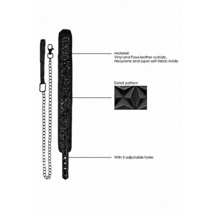 Ouch! Luxury Adjustable Collar With Leash Black - Bondage Toys