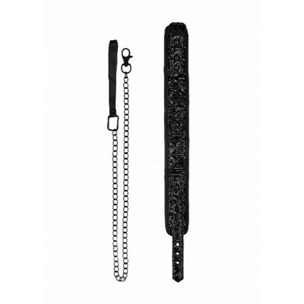Ouch! Luxury Adjustable Collar With Leash Black - Bondage Toys