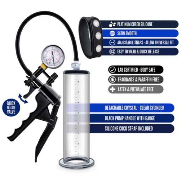 Blush Performance VX8 Premium Penis Pump System with Silicone Cock Strap Clear - BDSM Toys