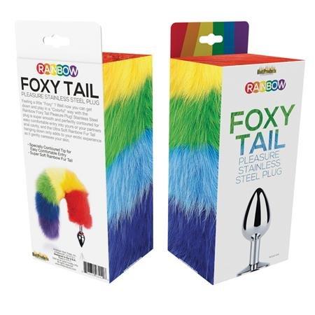 Rainbow Foxy Tail  Fur Tail With Stainless Steel Butt Plug - Sex Toys