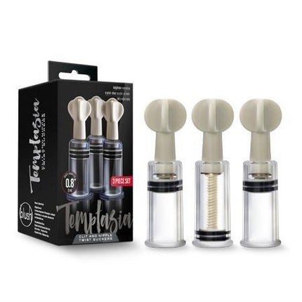 Blush Temptasia Clit and Nipple Twist Suckers 3-Piece Set Clear - BDSM Toys